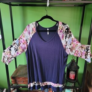 Floral Sleeve V-Neck Blouse